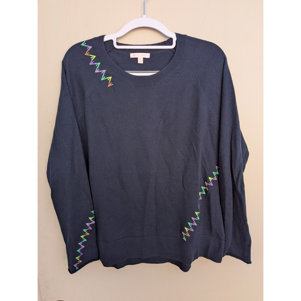 Lisa Todd Stitchmix Crew Neck Sweater Cotton Cashmere‎ Navy Blue Medium